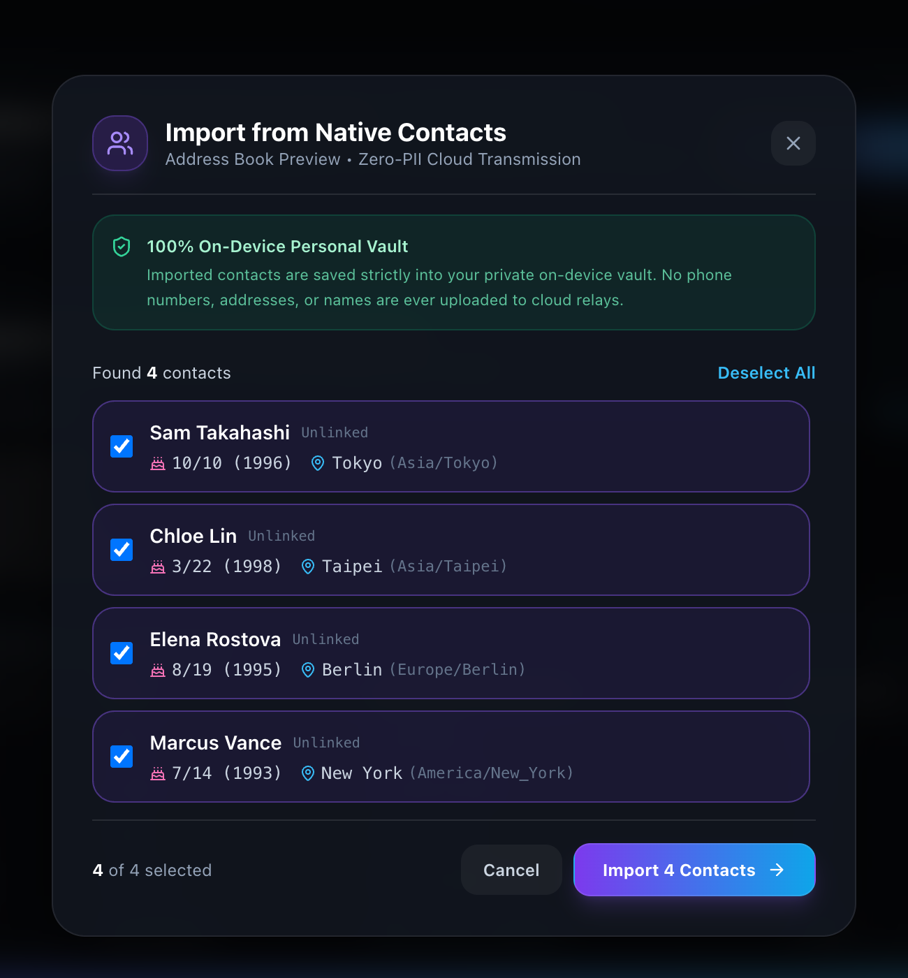Private On-Device Contact Import